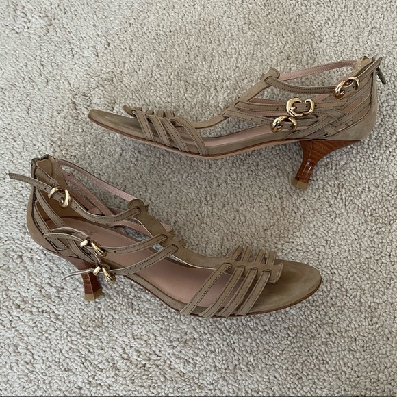 Stuart Weitzman Nuarache Nubuck Kitten-Heel Gladiator Sandal Tan Size 7 - Picture 2 of 5
